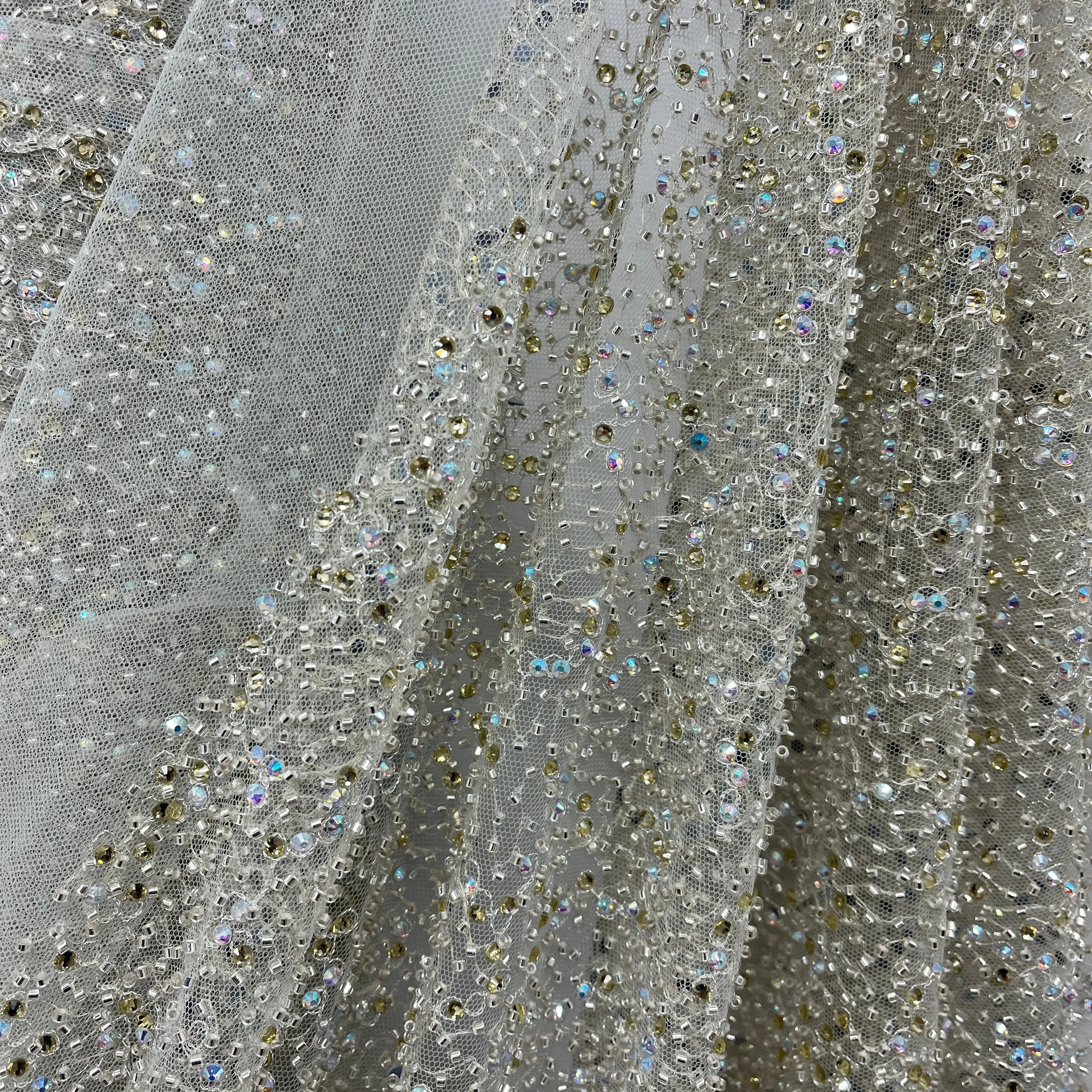 Beaded Lace Fabric Embroidered on 100% Polyester Net Mesh | Lace USA - GD-2251