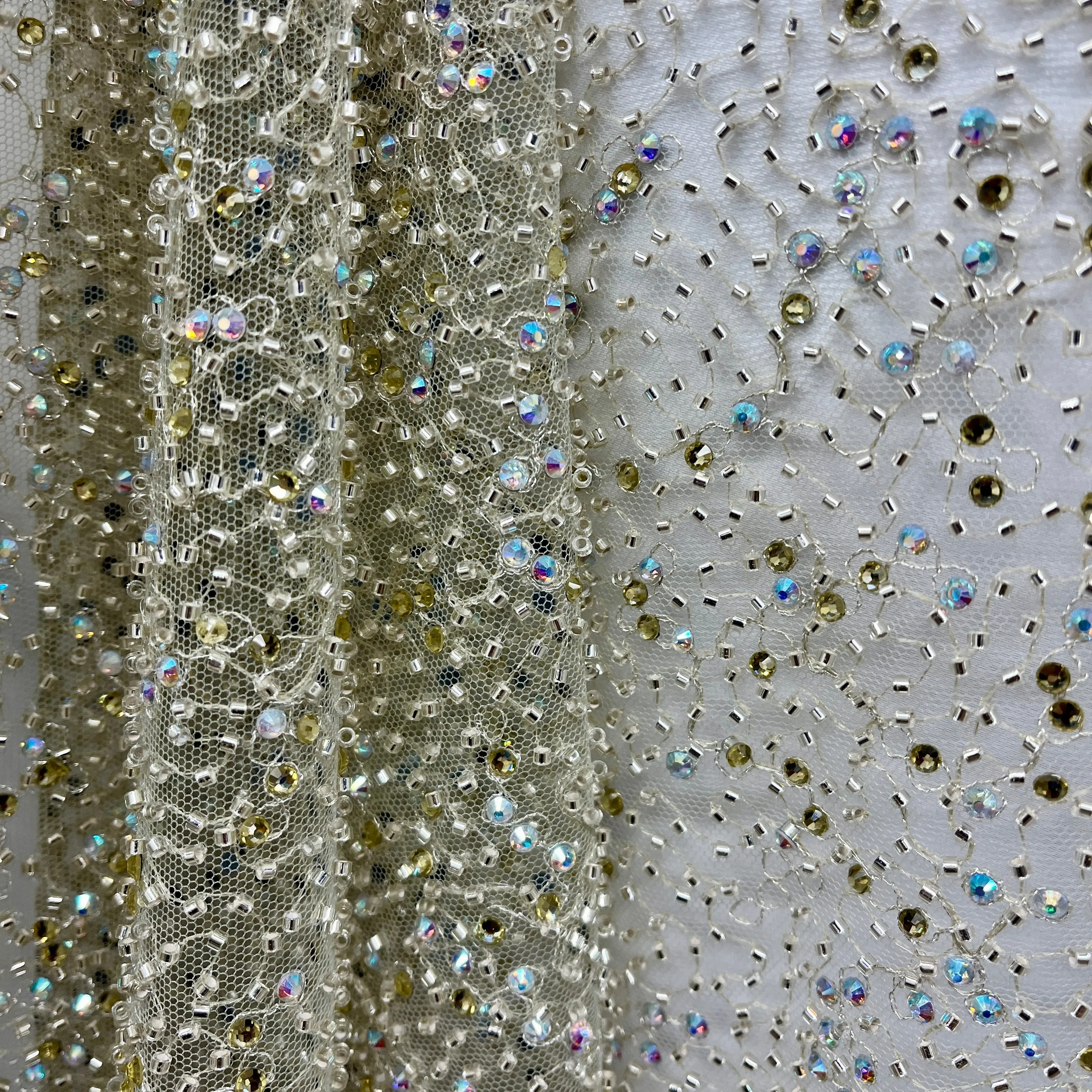 Beaded Lace Fabric Embroidered on 100% Polyester Net Mesh | Lace USA - GD-2251