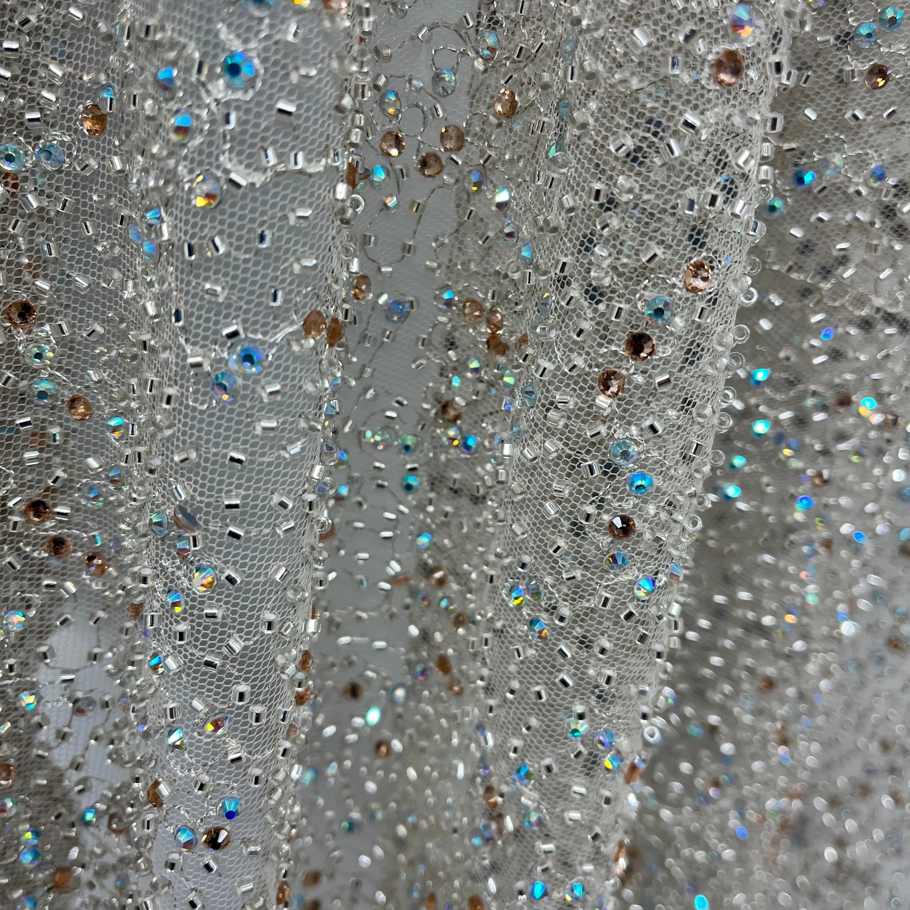 Beaded Lace Fabric Embroidered on 100% Polyester Net Mesh | Lace USA - GD-2251