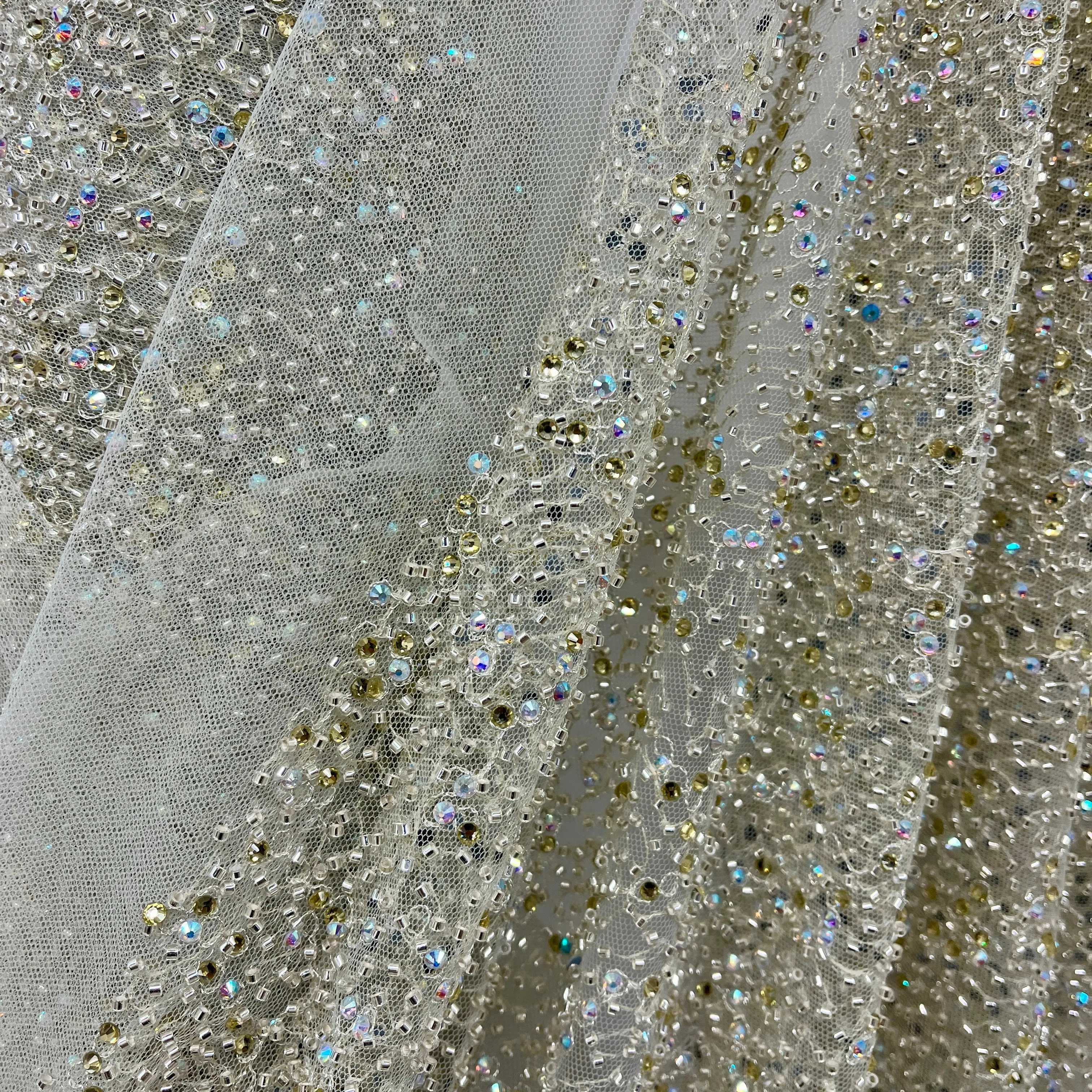 Beaded Lace Fabric Embroidered on 100% Polyester Net Mesh | Lace USA - GD-2251