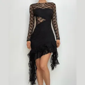 BerriesJam - Lace Backless Ruffle Long Sleeve Irregular Mini Dress