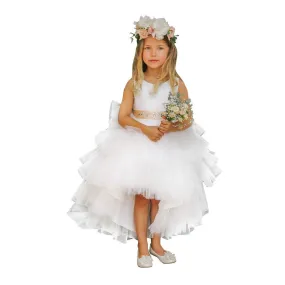 Big Girls White Hi-Low Multi Level Ruffle Tutu Junior Bridesmaid Dress 8-16