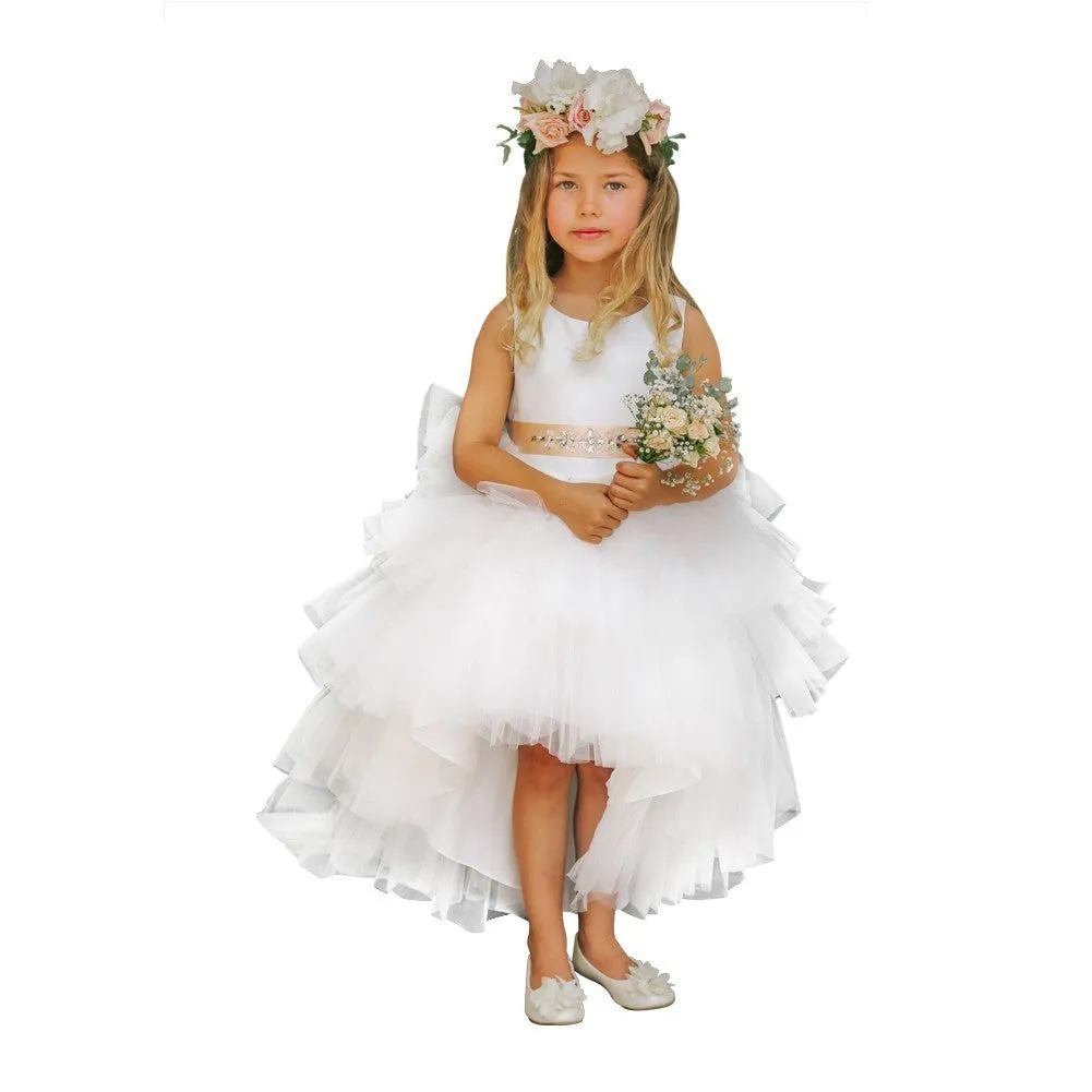 Big Girls White Hi-Low Multi Level Ruffle Tutu Junior Bridesmaid Dress 8-16