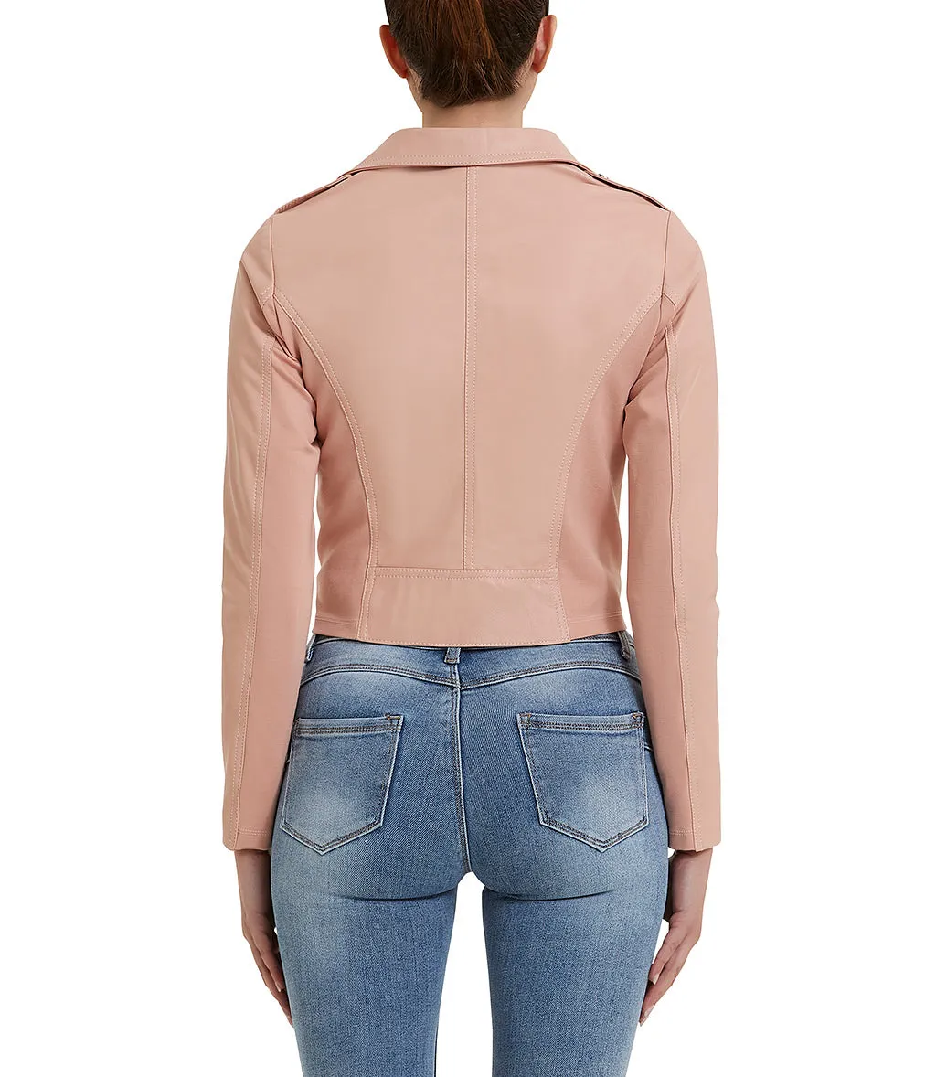 Biker style pink leather jacket