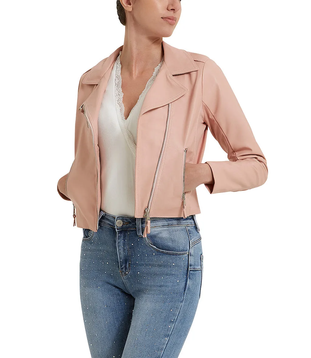 Biker style pink leather jacket