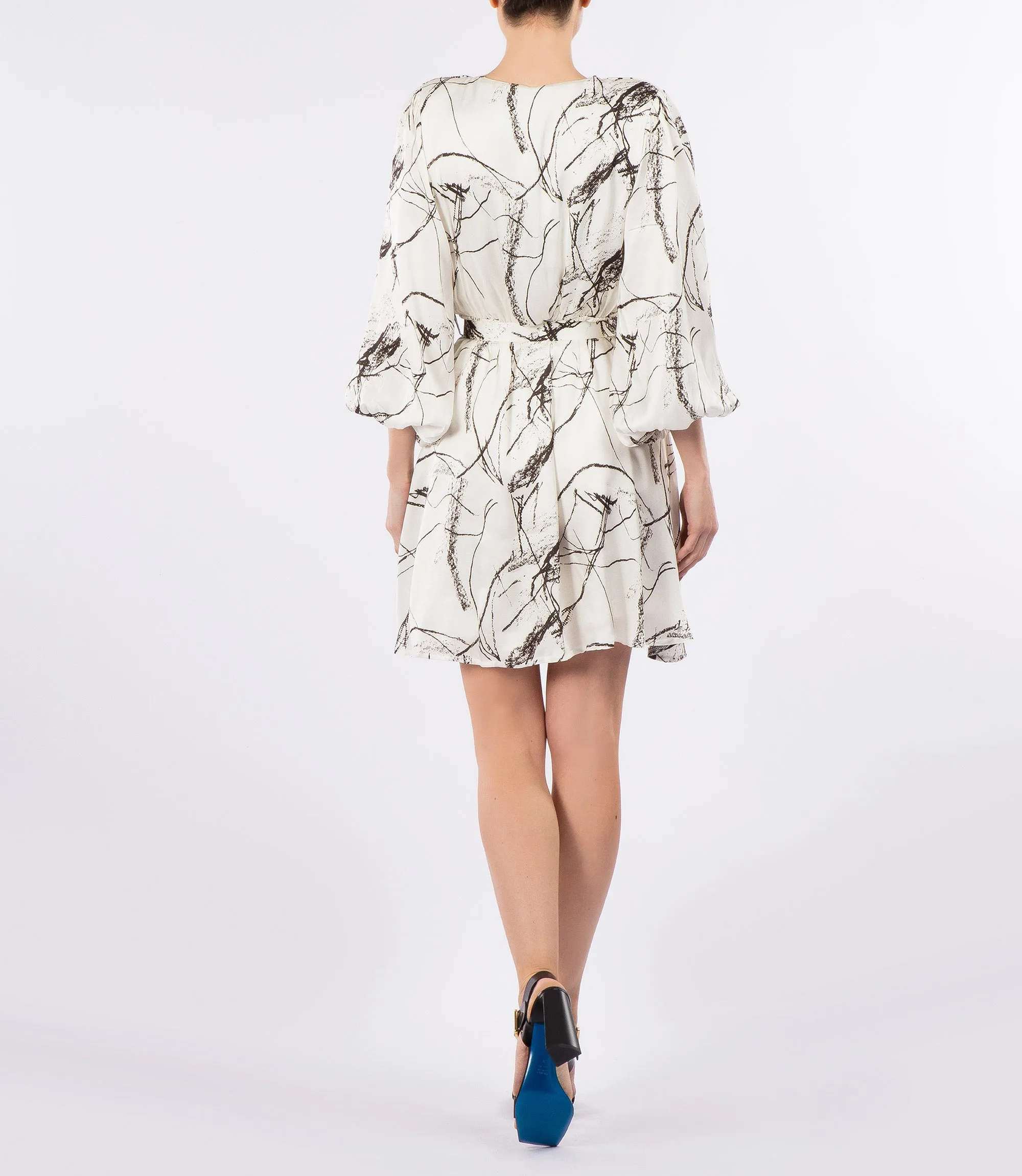 Black and white printed viscose mini dress