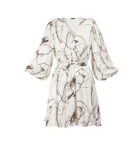 Black and white printed viscose mini dress
