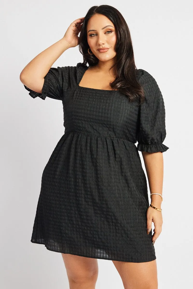 Black Check Babydoll Mini Dress