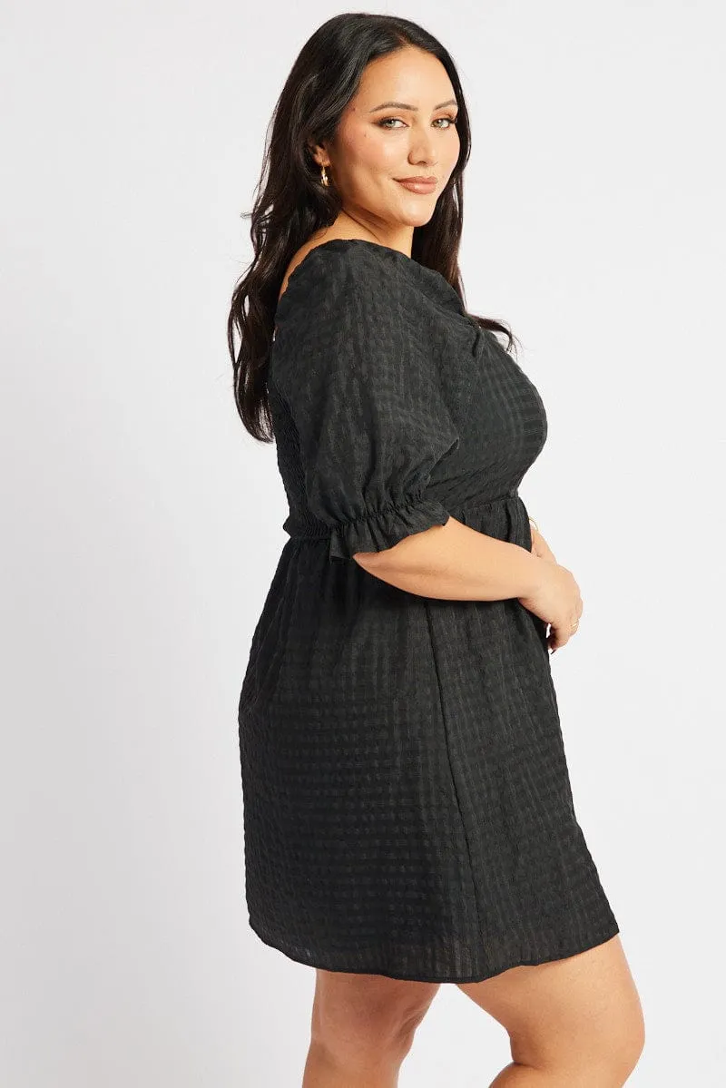 Black Check Babydoll Mini Dress