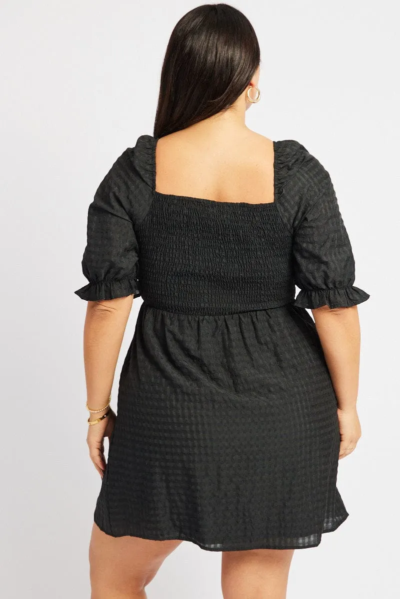 Black Check Babydoll Mini Dress