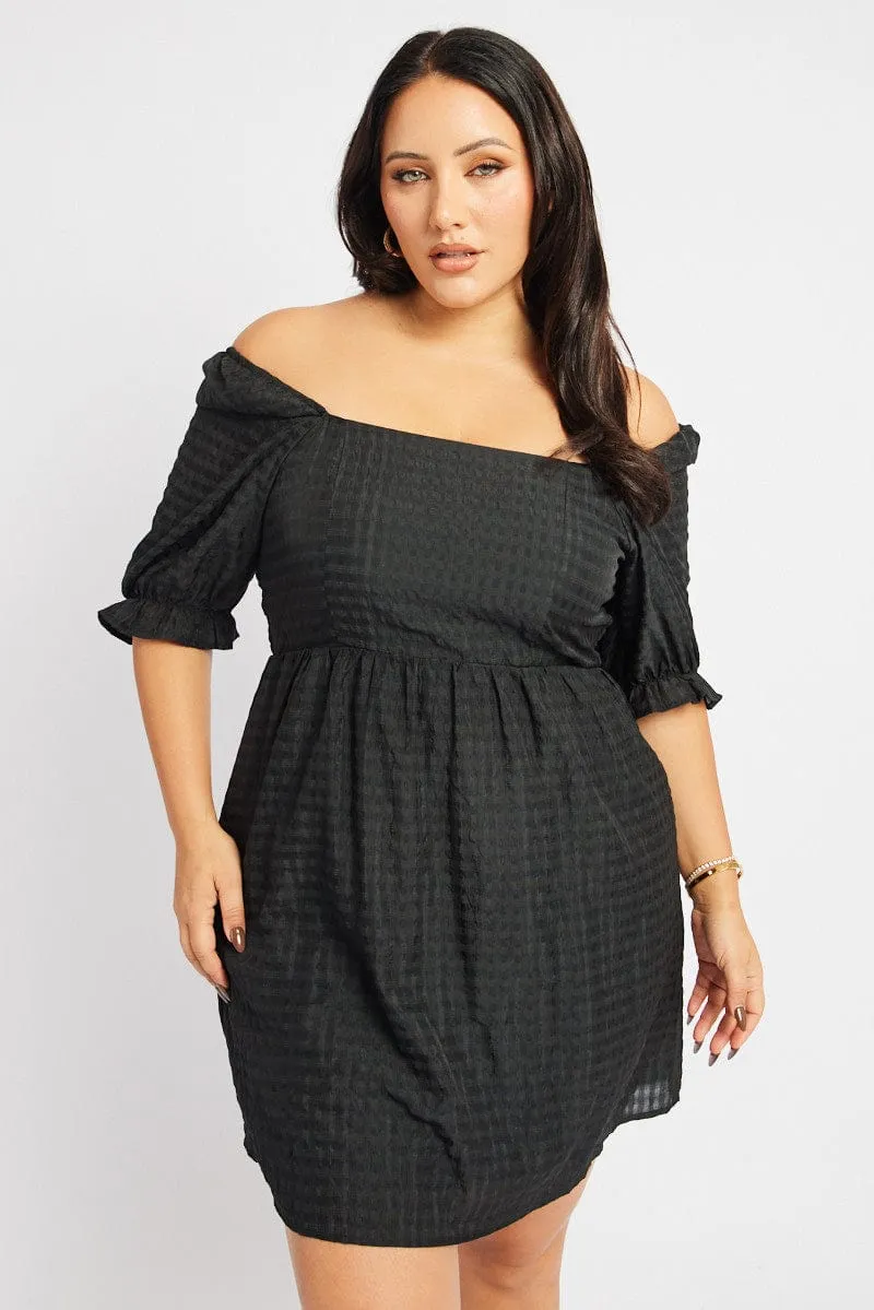 Black Check Babydoll Mini Dress