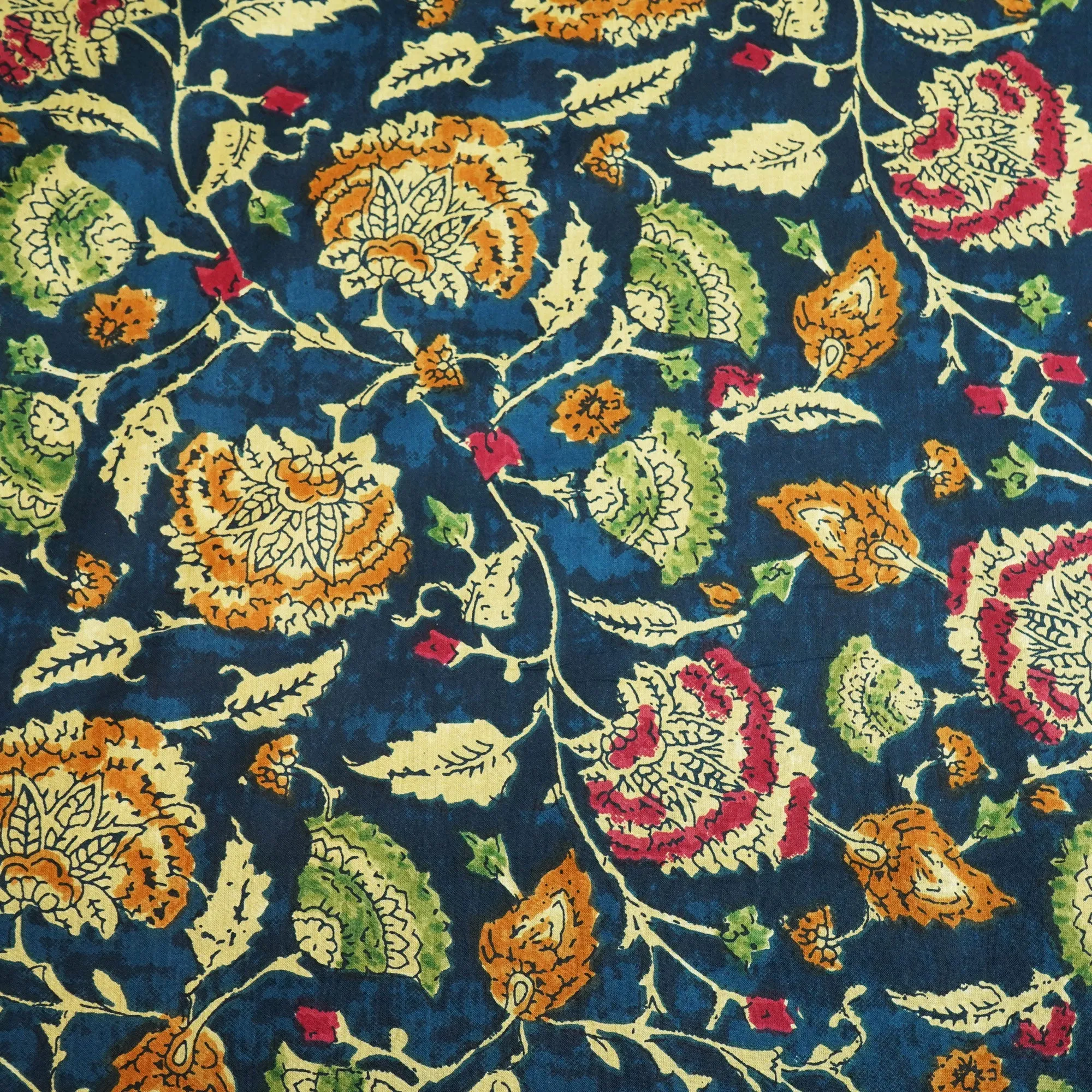Blue Kalamkari Print Cotton Fabric MFL-23645