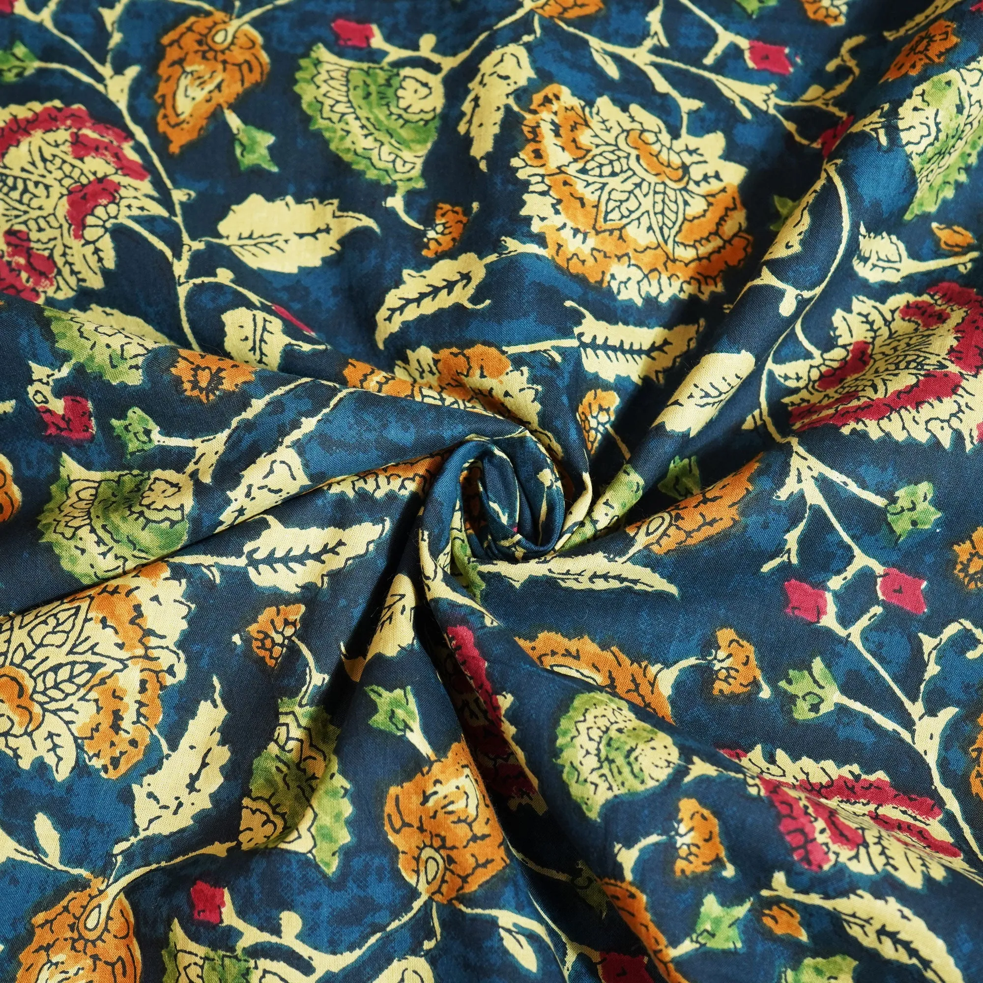 Blue Kalamkari Print Cotton Fabric MFL-23645