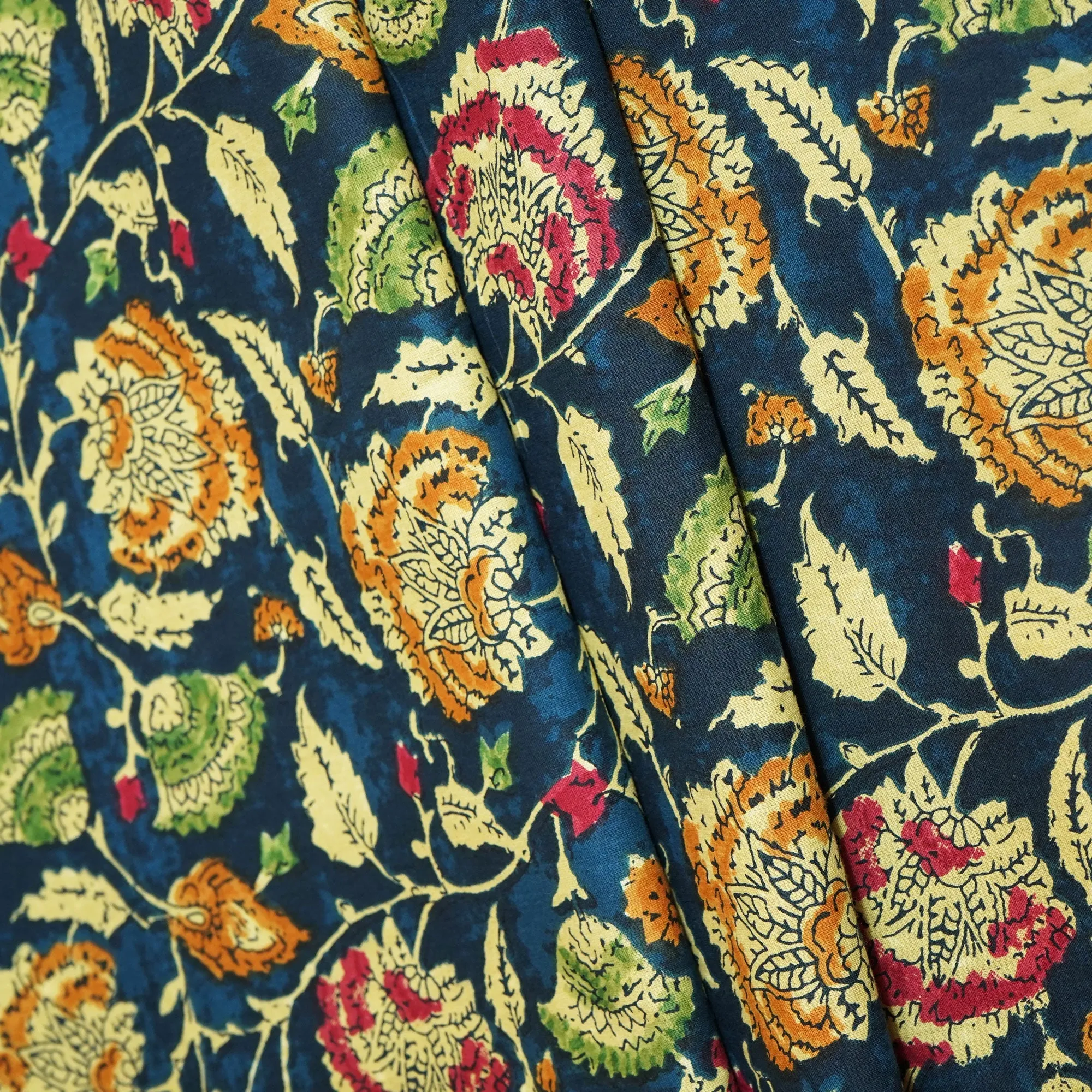 Blue Kalamkari Print Cotton Fabric MFL-23645