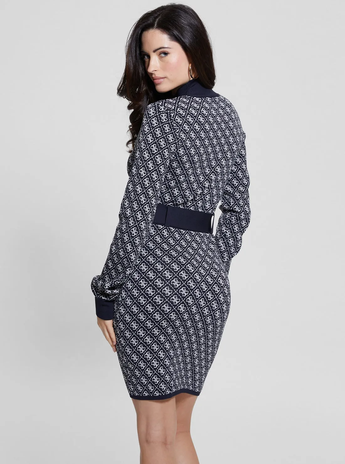 Blue Logo Belted Knit Midi Dress