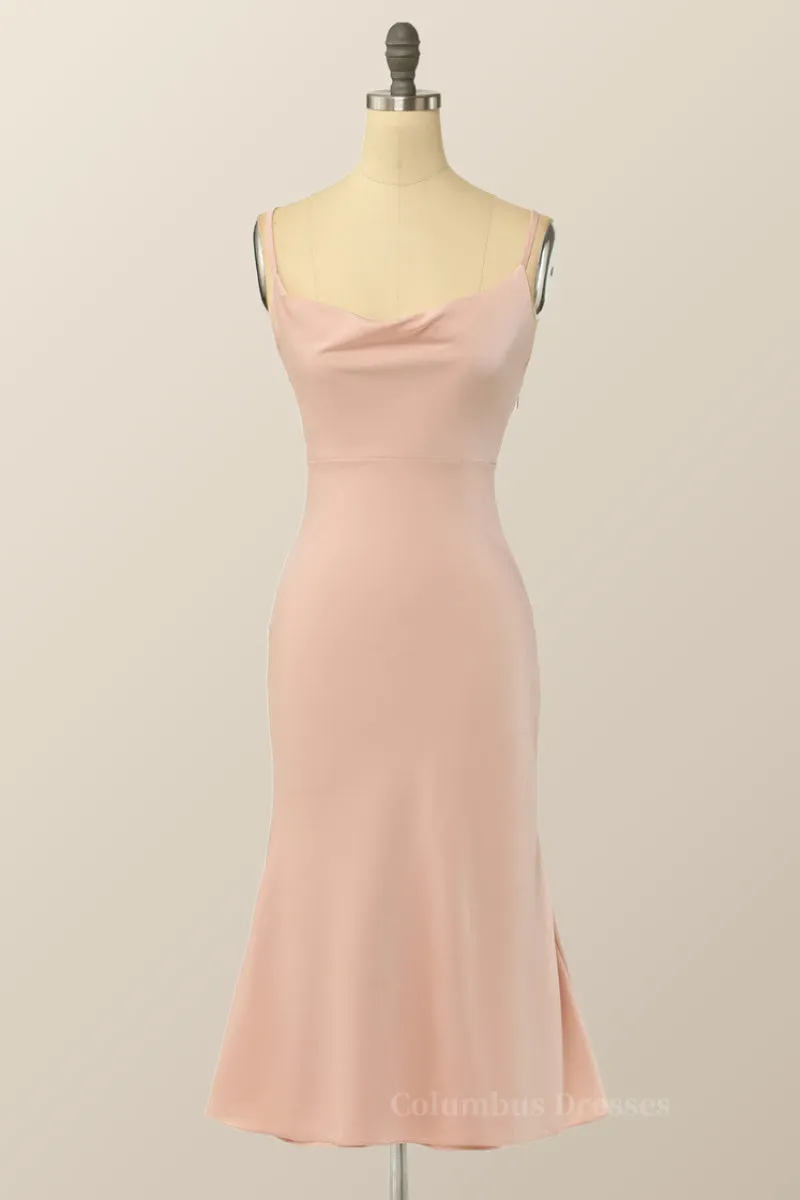 Blush Pinl Cowl Neck Midi Dress with Straps