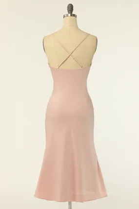 Blush Pinl Cowl Neck Midi Dress with Straps