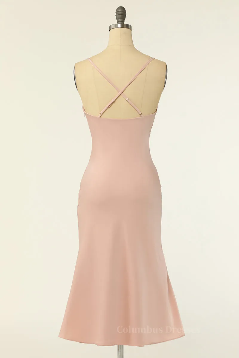 Blush Pinl Cowl Neck Midi Dress with Straps