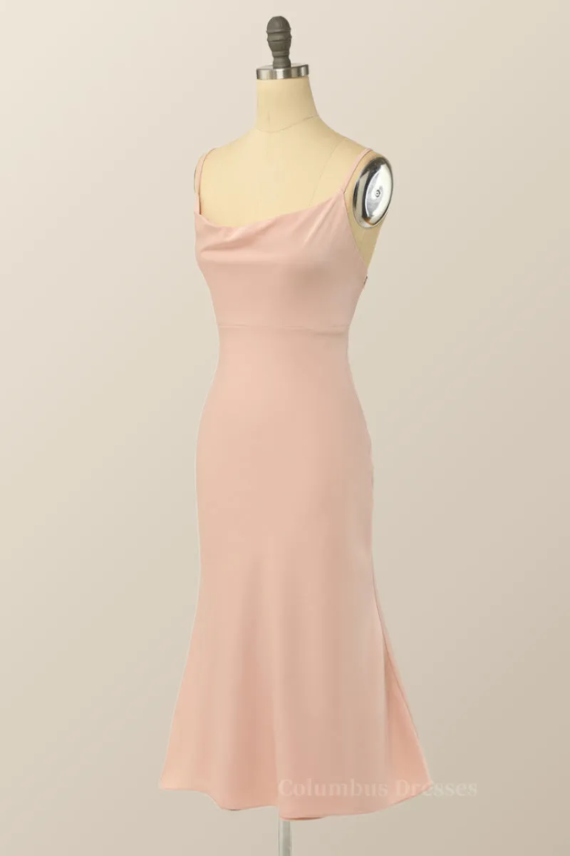 Blush Pinl Cowl Neck Midi Dress with Straps