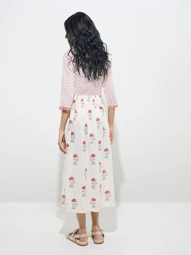 Bombay Paisley White Floral Design Empire-Line Dress