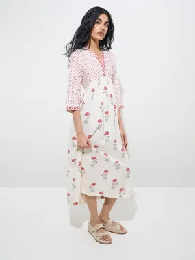 Bombay Paisley White Floral Design Empire-Line Dress