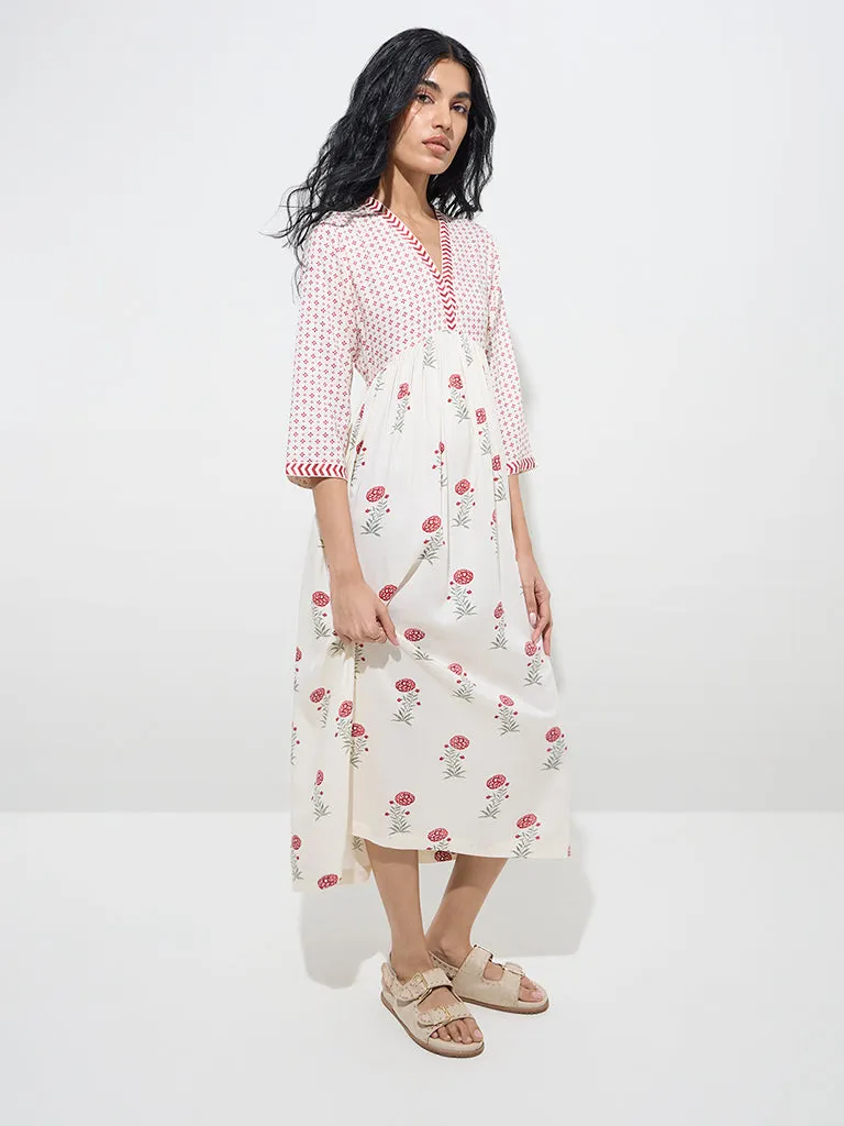 Bombay Paisley White Floral Design Empire-Line Dress