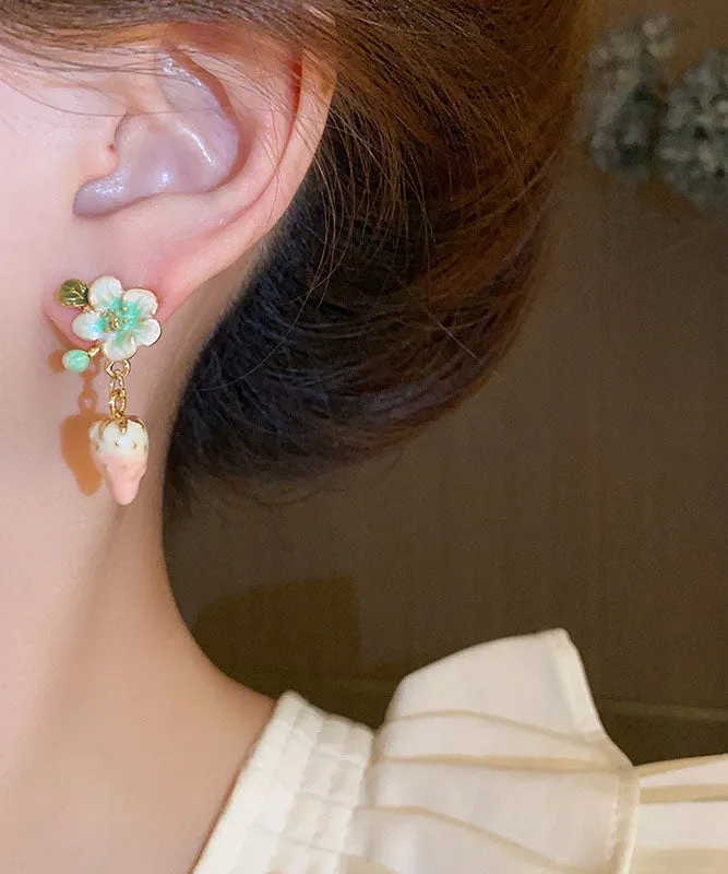 Boutique Pink Alloy Inlaid Oil Drip Floral Strawberry Drop Earrings LY9217