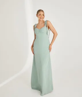 Bow Tie Shoulder Chiffon Bridesmaid Dress - Sage