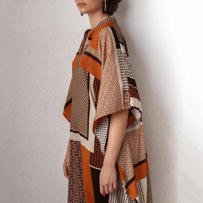 Brown Flower Block Loose Sunscreen Dress