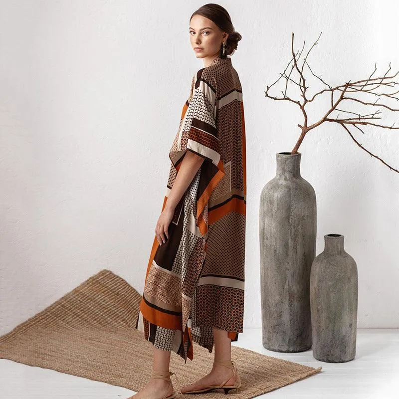 Brown Flower Block Loose Sunscreen Dress