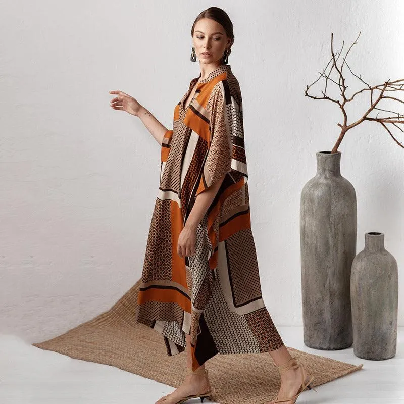 Brown Flower Block Loose Sunscreen Dress