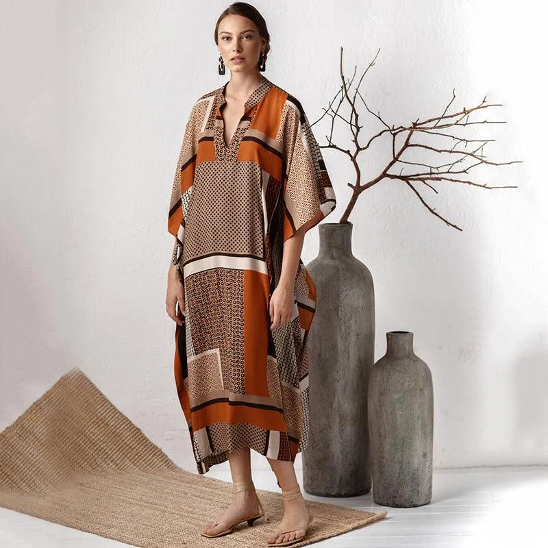 Brown Flower Block Loose Sunscreen Dress