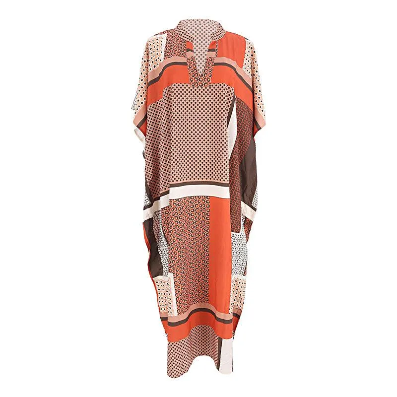 Brown Flower Block Loose Sunscreen Dress