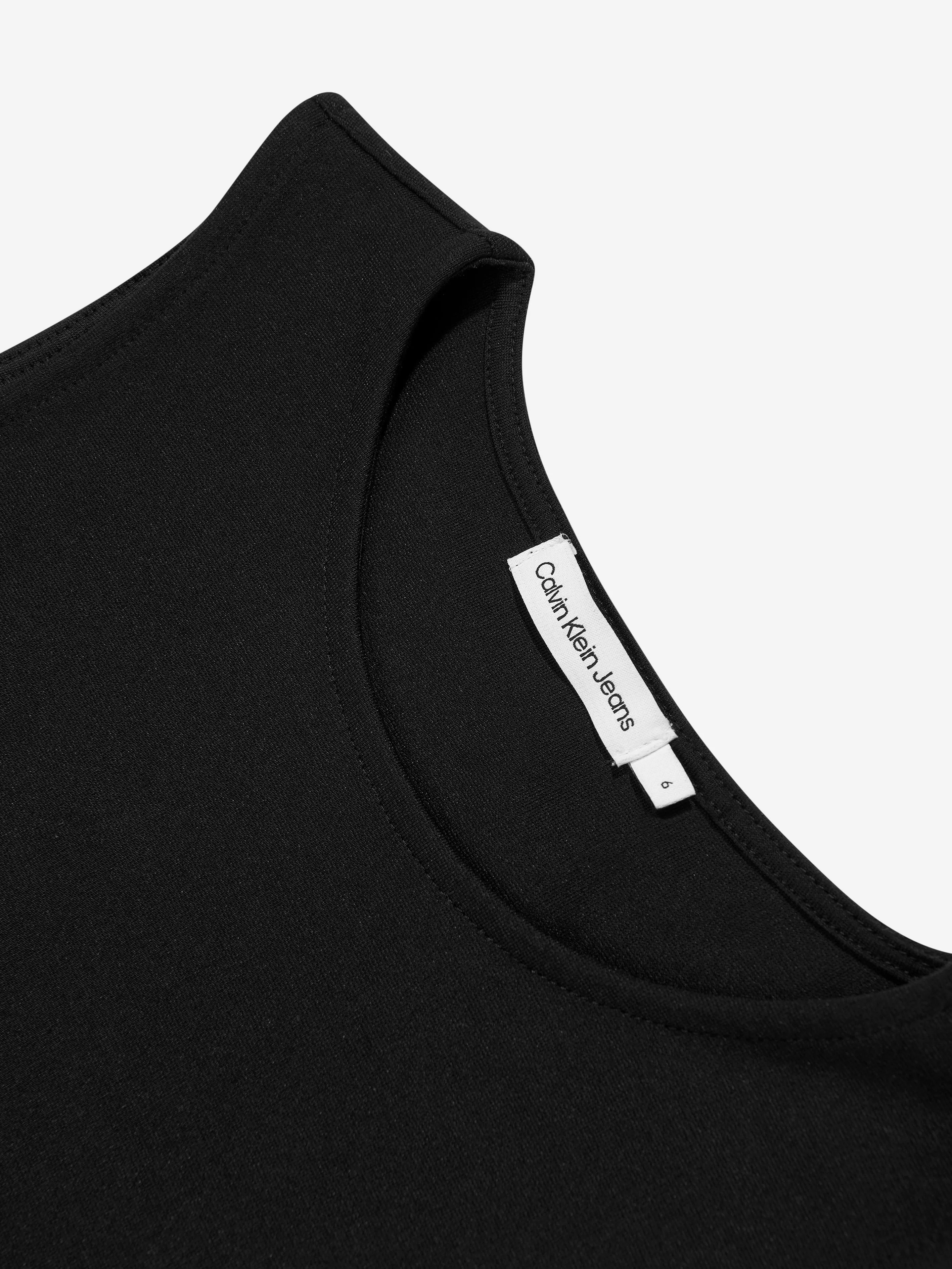 Calvin Klein Girls Logo Tape Sleeveless Punto Dress in Black