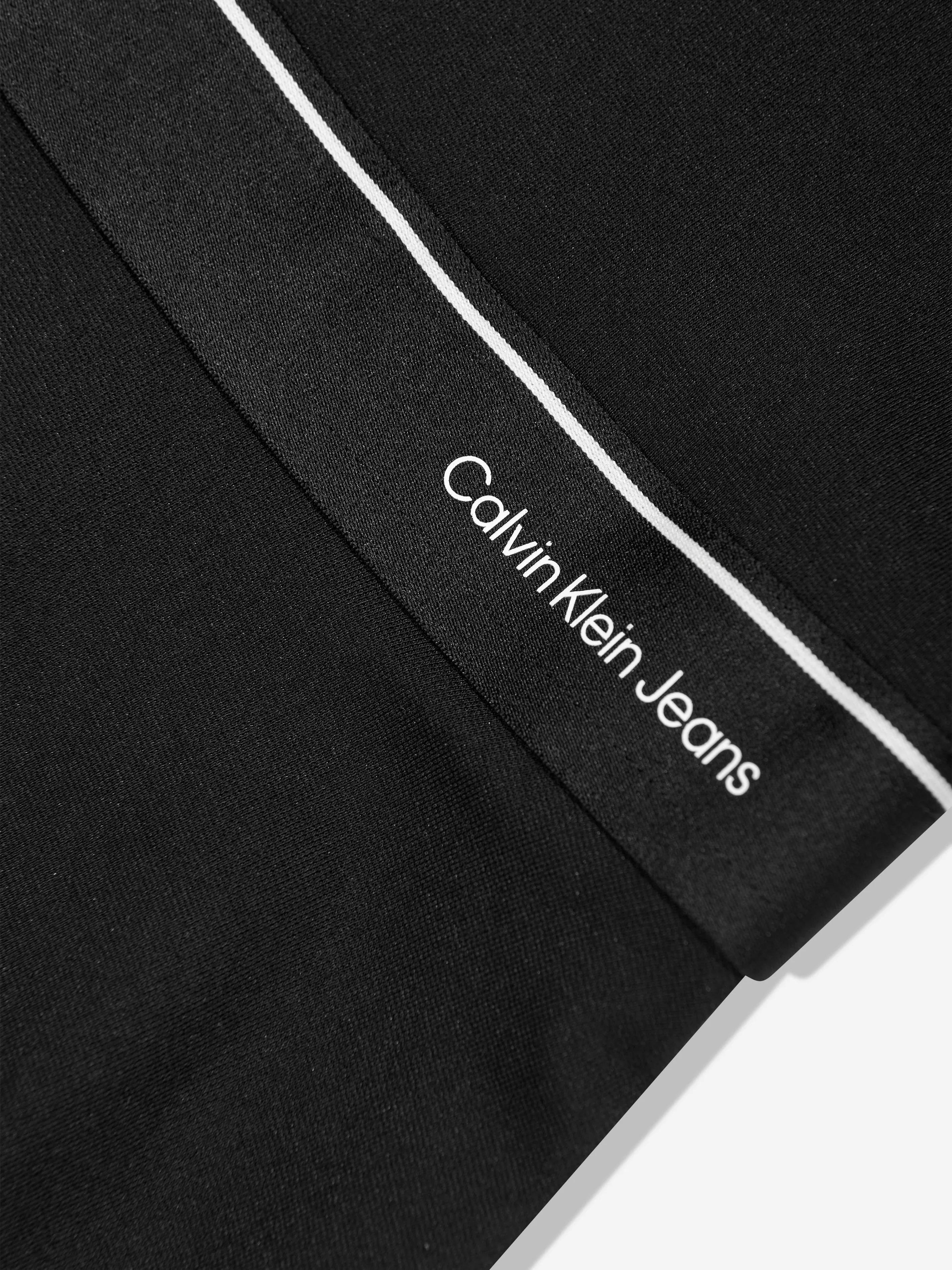 Calvin Klein Girls Logo Tape Sleeveless Punto Dress in Black