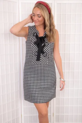 Check Black and White Tie Up Mini Dress
