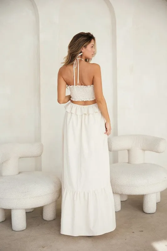 Cut-out Ruffled Halter Maxi Dress
