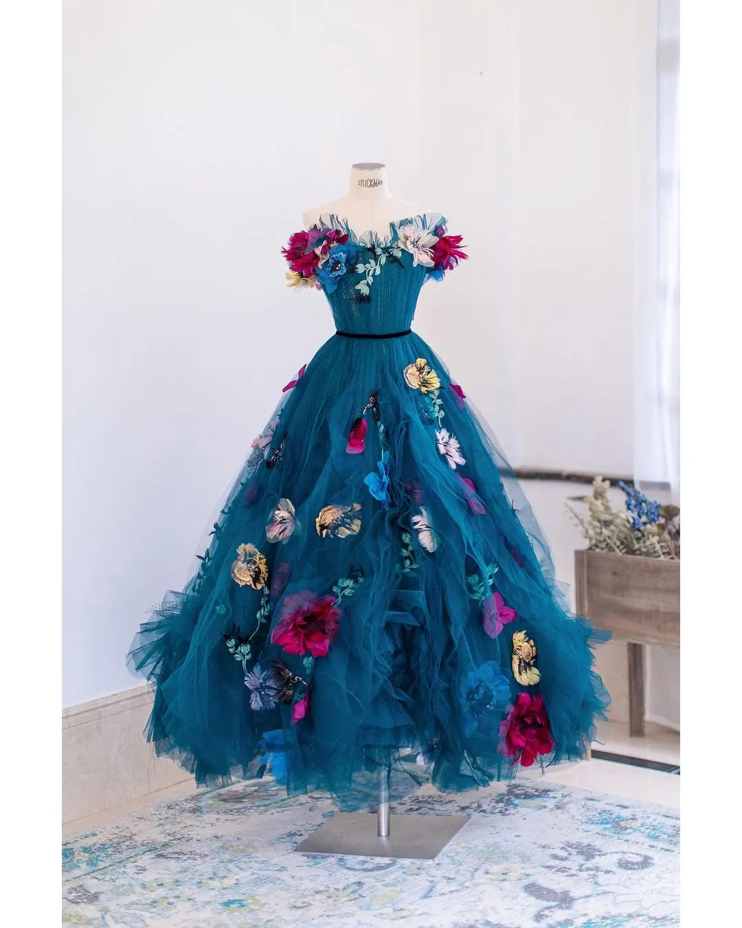 Dark Blue Sweetheart Tulle Dress Lush A-Line Floral Dresses 3D