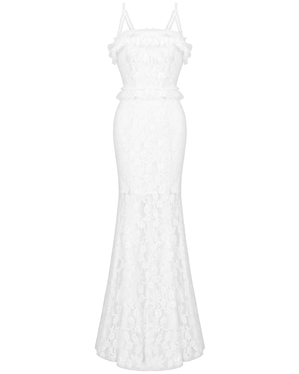 Dark In Love Romantic Gothic Layered Lace Mermaid Maxi Dress
