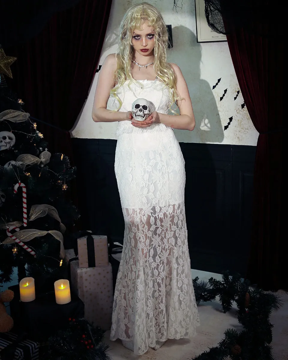 Dark In Love Romantic Gothic Layered Lace Mermaid Maxi Dress
