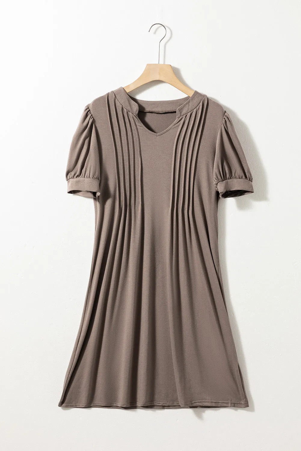 Desert Palm Notched Neck Pleated Puff Sleeve