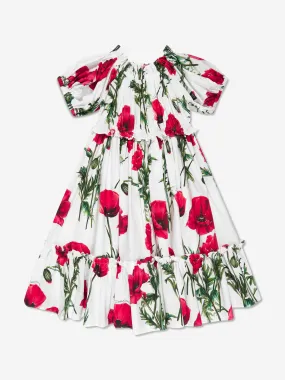 Dolce & Gabbana Girls Poppy Print Dress in White