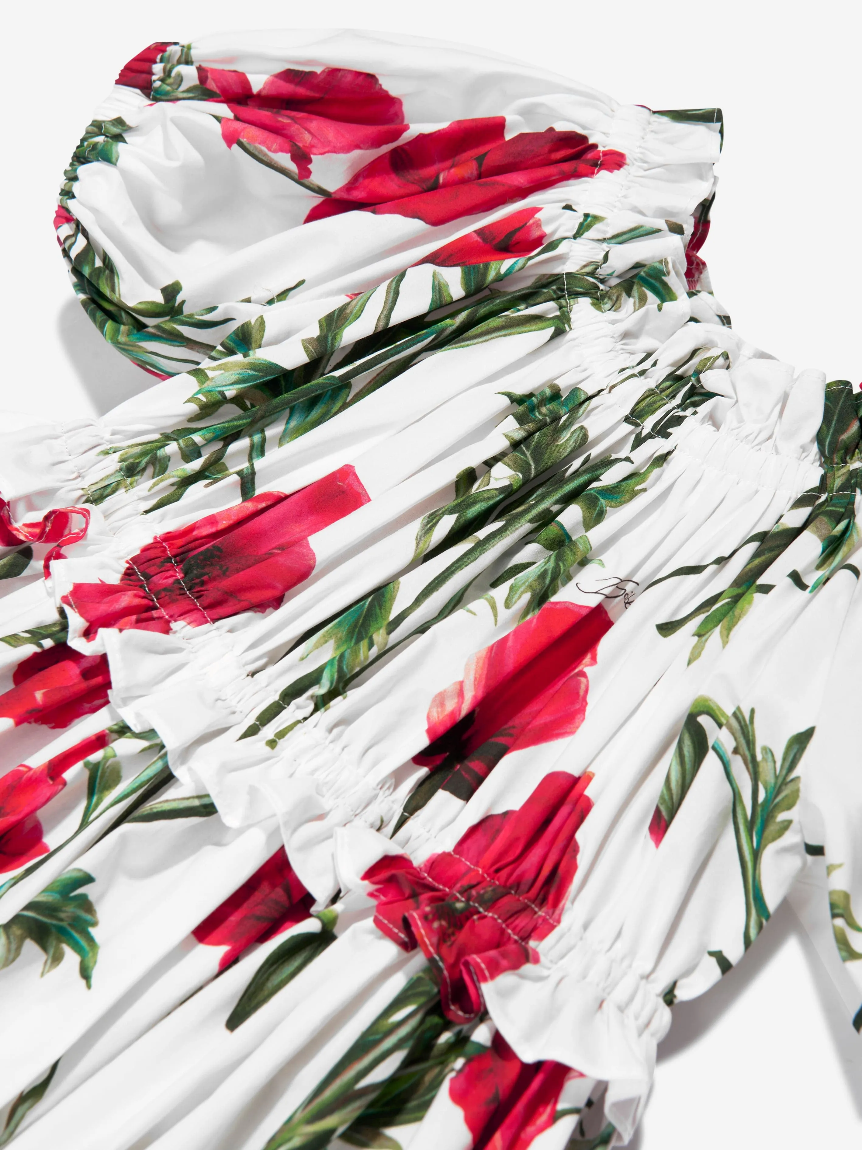 Dolce & Gabbana Girls Poppy Print Dress in White