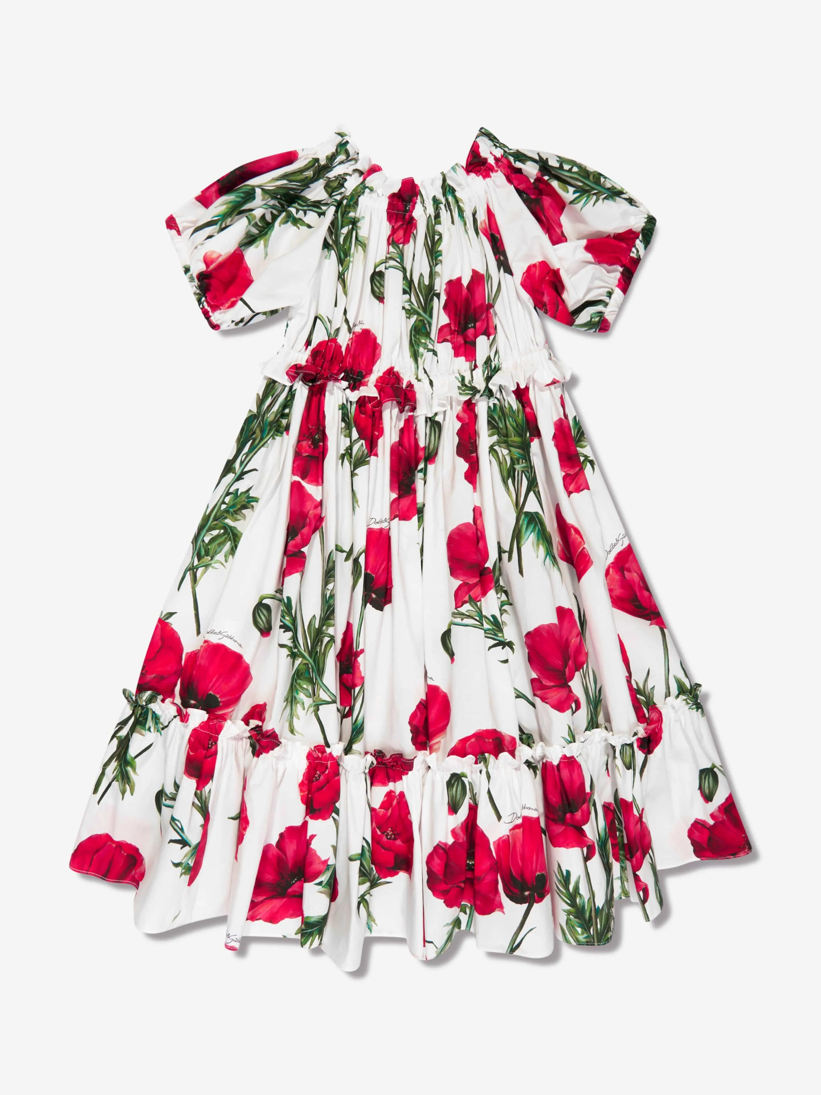 Dolce & Gabbana Girls Poppy Print Dress in White