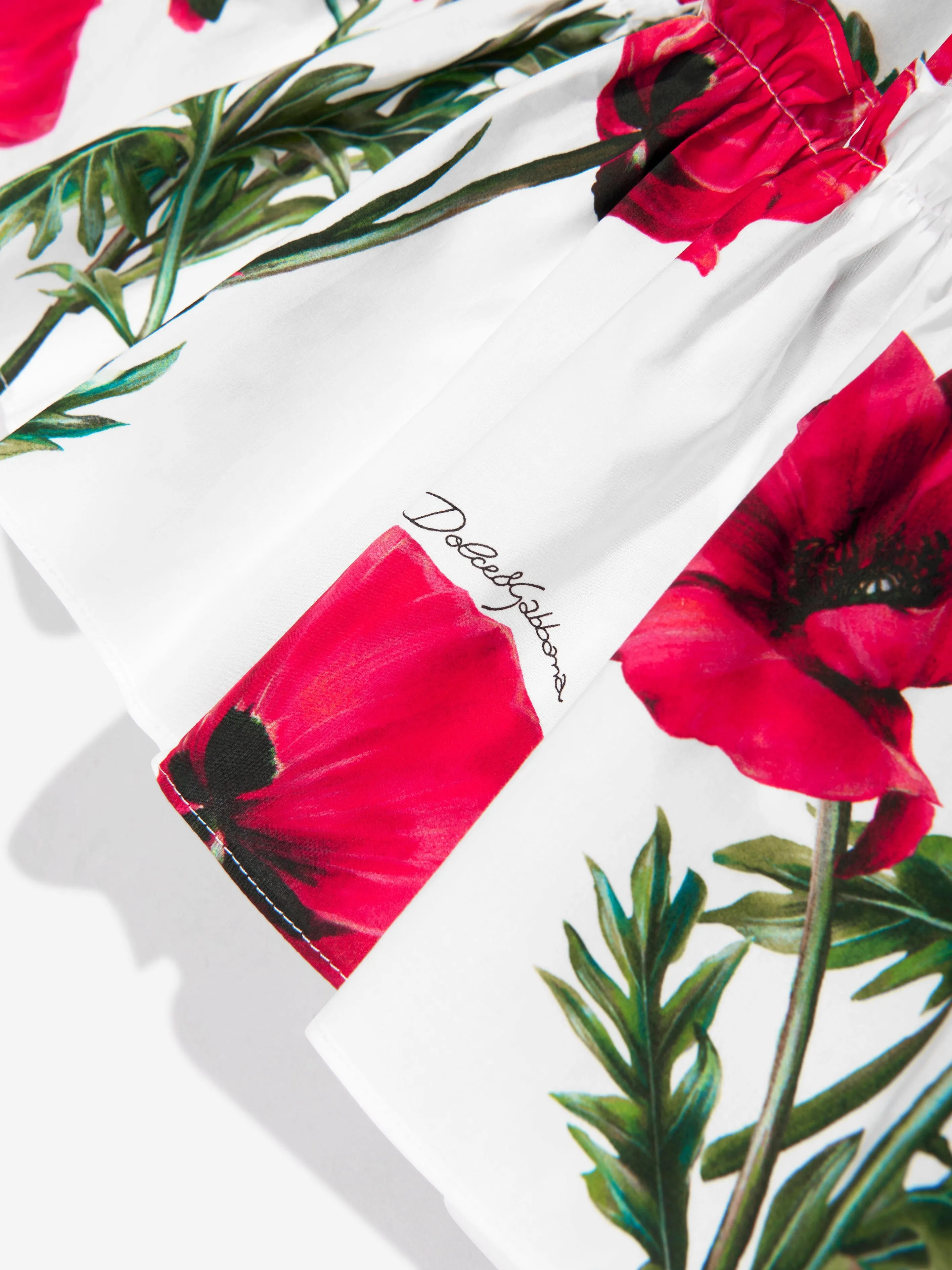 Dolce & Gabbana Girls Poppy Print Dress in White