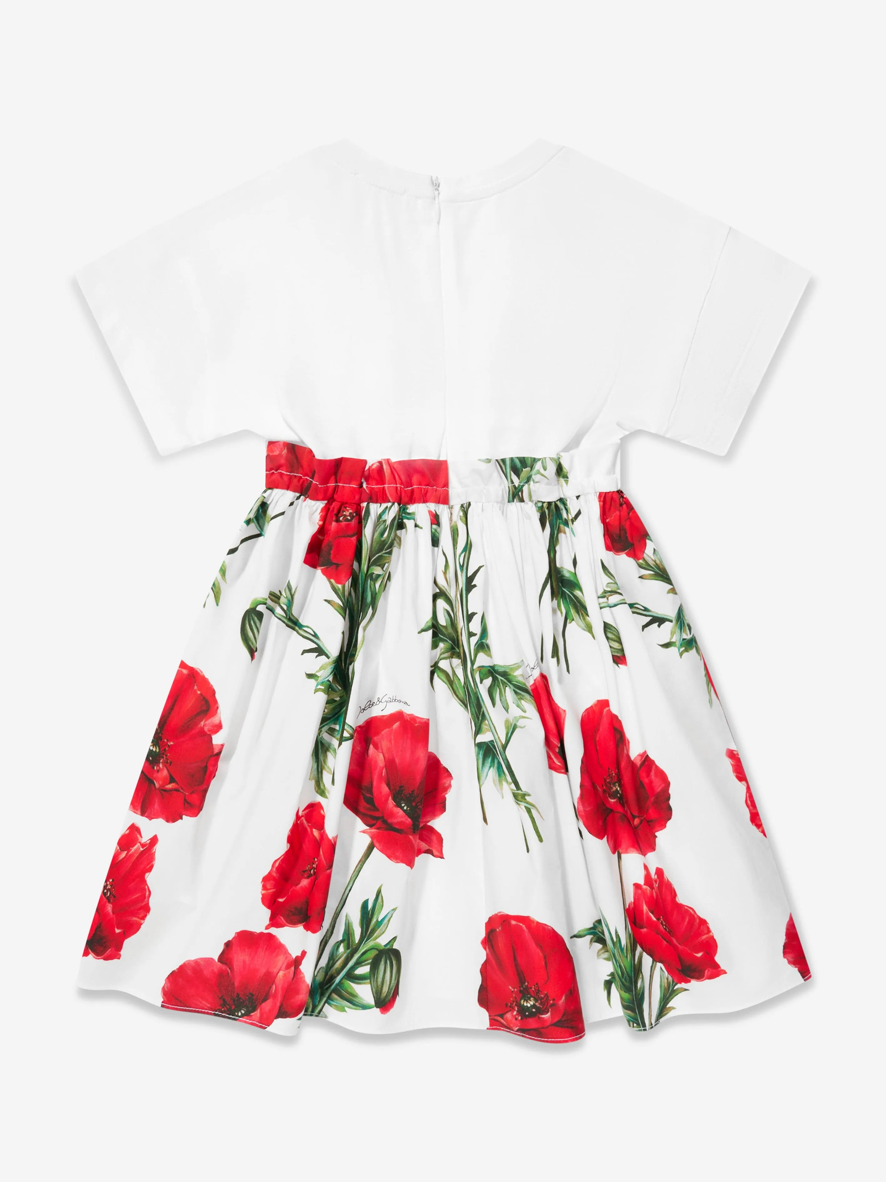 Dolce & Gabbana Girls Poppy Print T-Shirt Dress in White