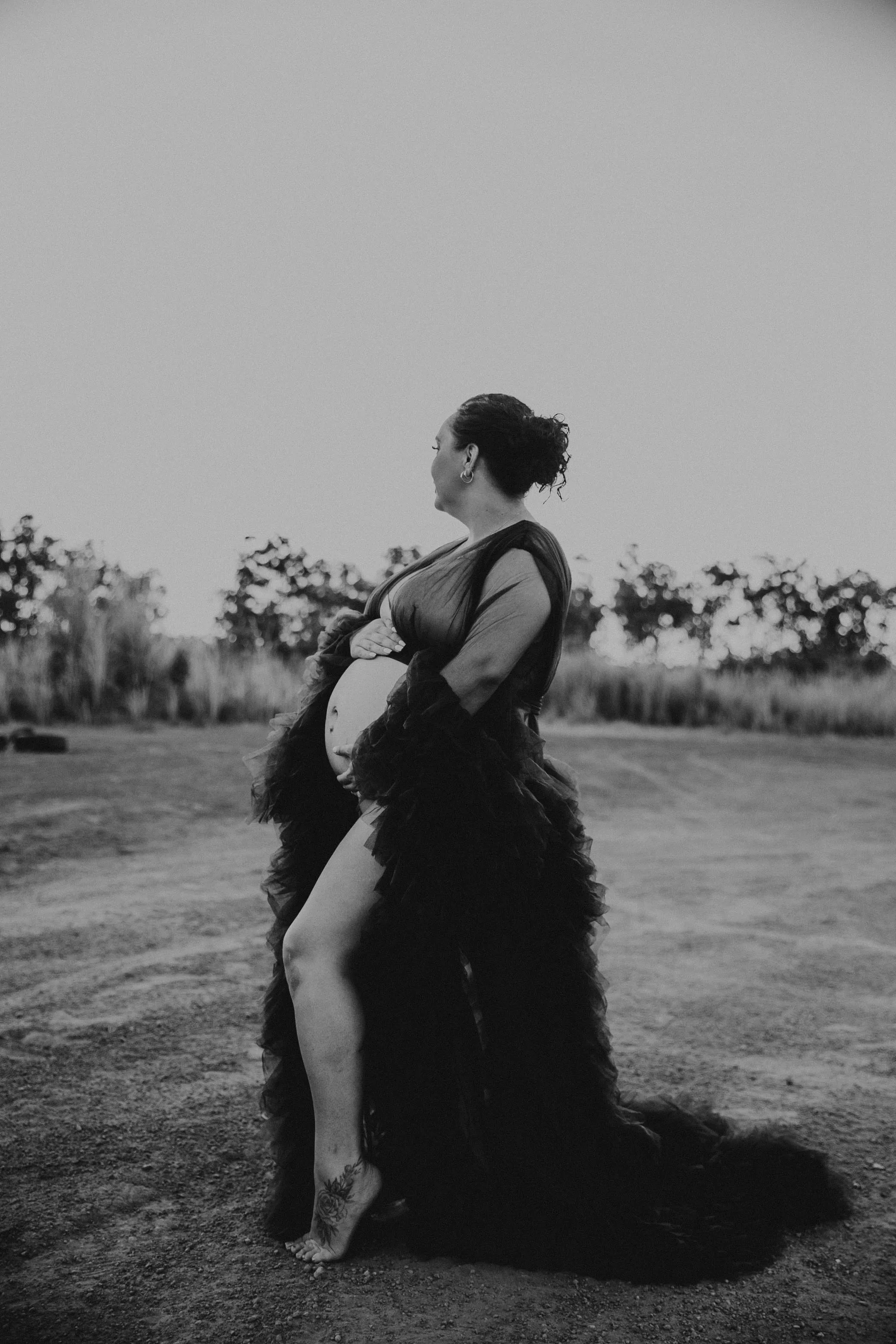 Dress Hire - Maternity Photoshoot Dresses - Sophie - Dark Brown Tulle Robe - RENTAL