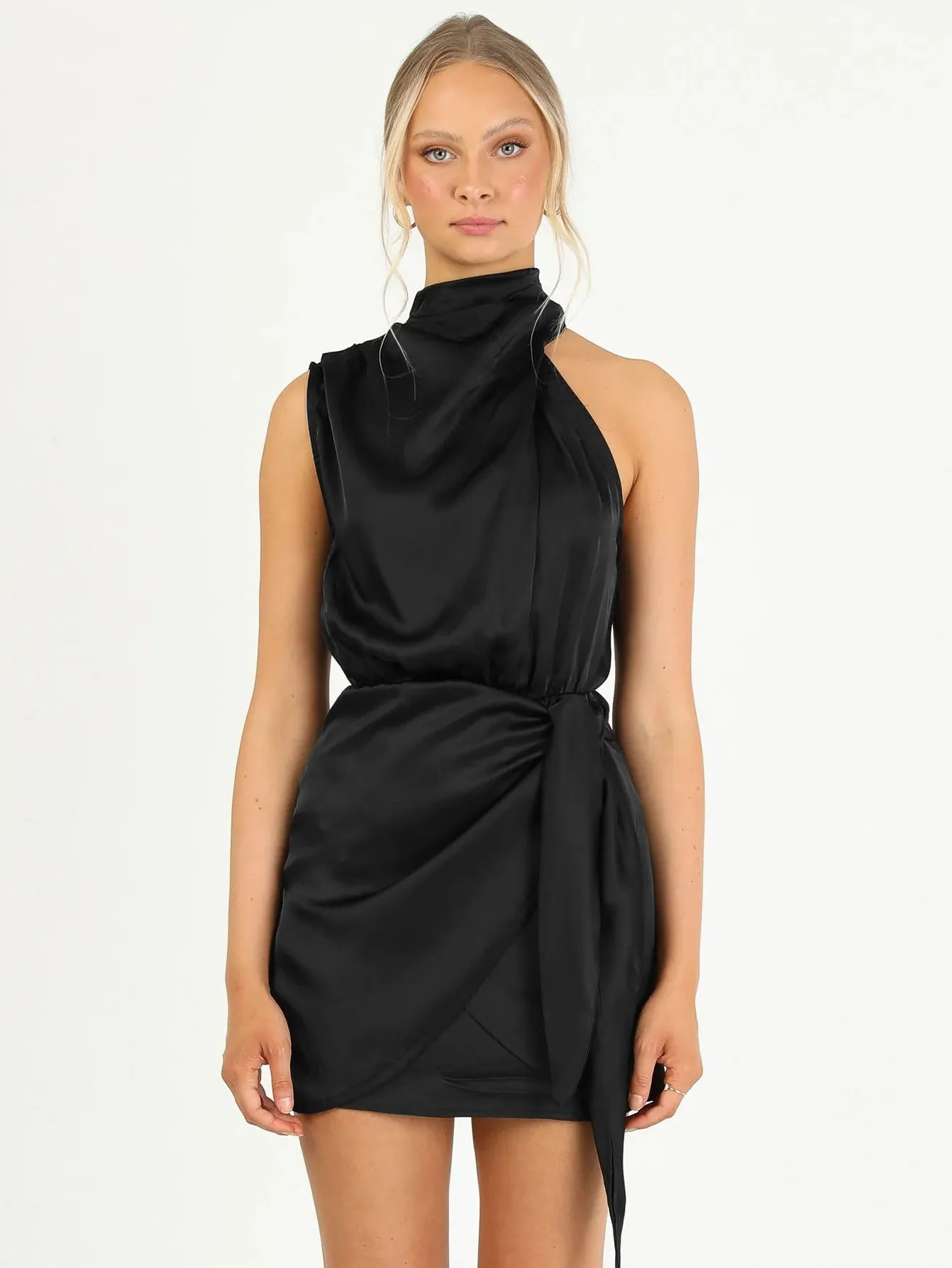 Elena Elegance Satin Halter Neck Dress
