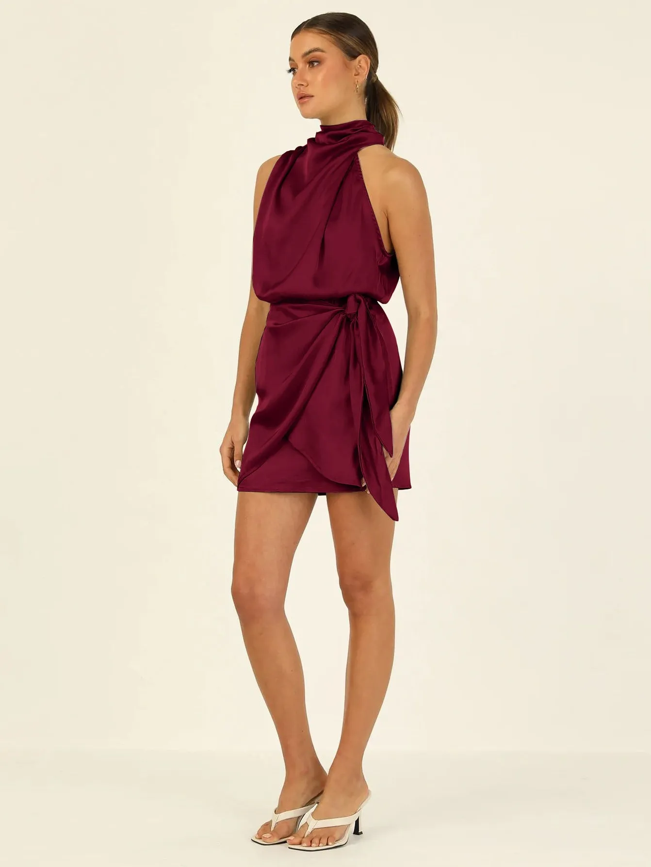 Elena Elegance Satin Halter Neck Dress