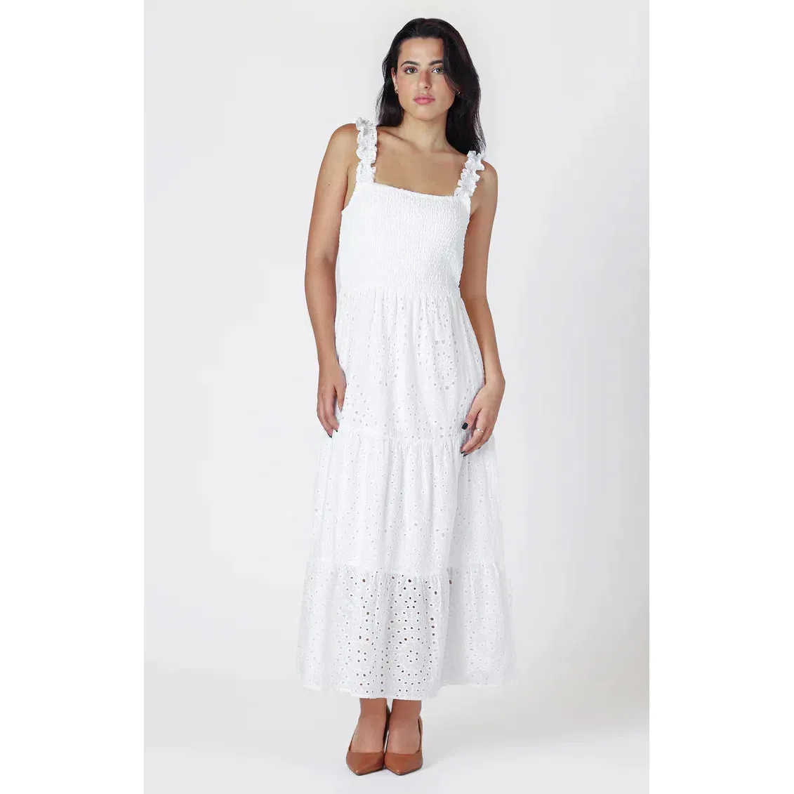 Embroidered Eyelet Maxi Dress - Dex